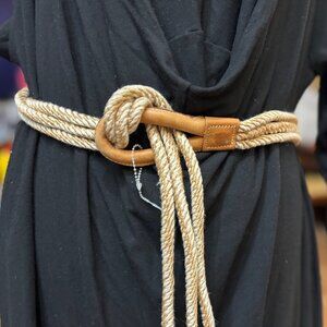 RALPH LAUREN COLLECTION NAUTICA ROPE BRAIDED WOVEN BEIGE BELT LEATHER BUCKLE